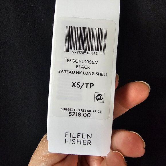 NWT Eileen Fisher System Black Silk Crepe Long Tunic Shell Top $218 XS Old Money - Picture 6 of 10